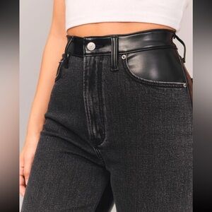 Abercrombie Curve Love Mixed Fabric Black Leather Denim jeans